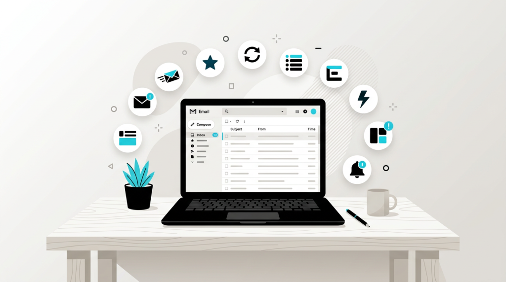 Best email apps in 2026 — laptop showing multiple email interfaces including Gmail, Superhuman, and CMDK