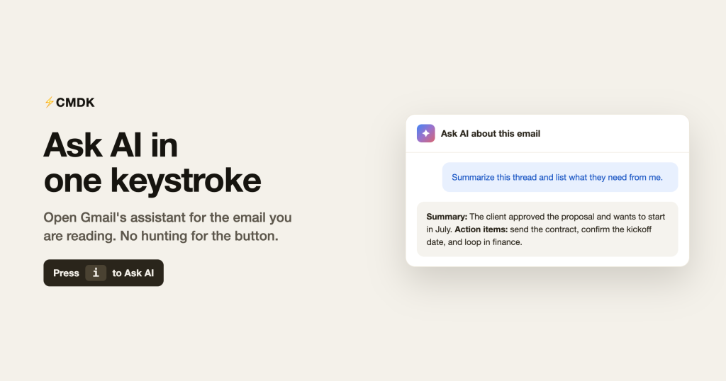 Gmail AI: Open Gemini in One Keystroke (Ask AI With CMDK)