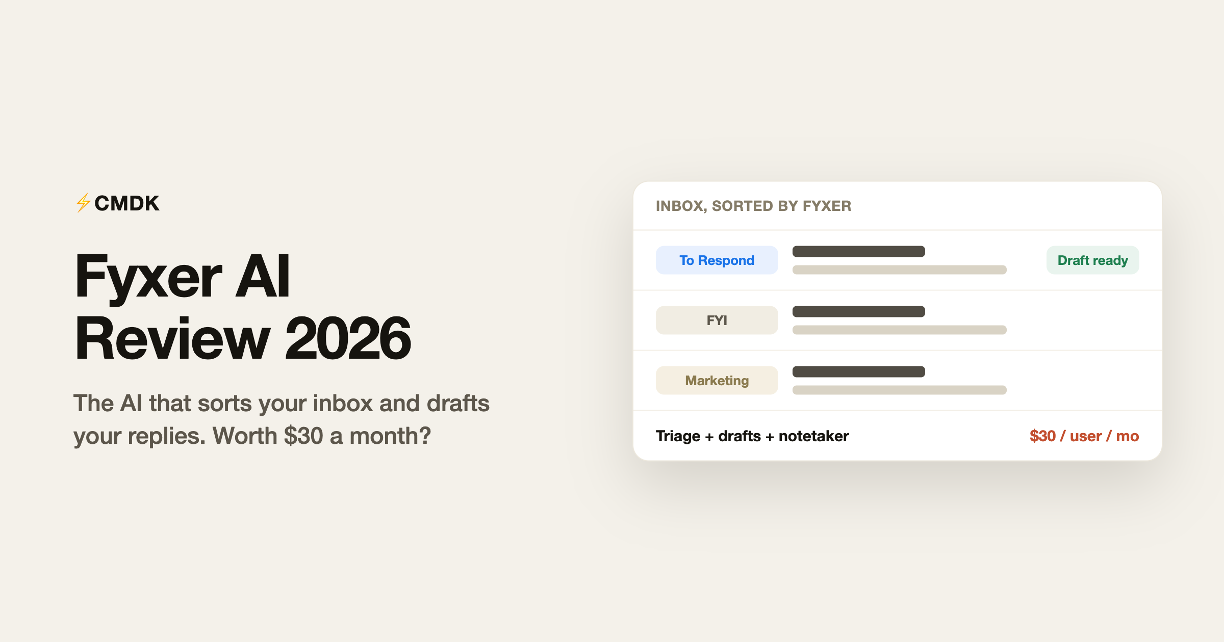 Fyxer AI review 2026: inbox sorted into categories with a draft ready