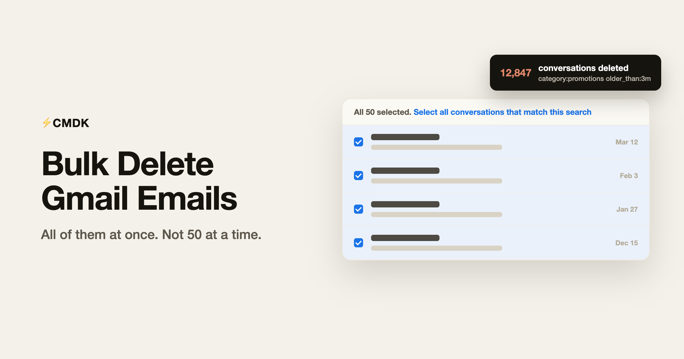 How to bulk delete emails in Gmail: select all conversations that match this search